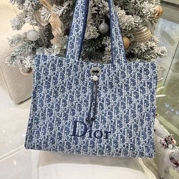 Dioriviera Medium Spongy Book Tote Blue Spongy Dior Oblique Fabric - 36x24x20cm