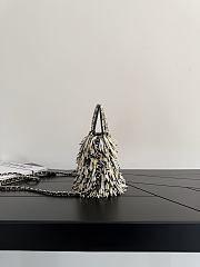 Chanel Mini Shopping Bag Raffia-Effect Fabric Wood & Gold-Tone Metal Black/White/Beige - 19x13x7cm - 5
