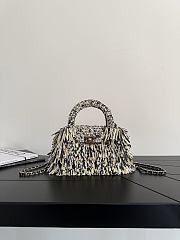 Chanel Mini Shopping Bag Raffia-Effect Fabric Wood & Gold-Tone Metal Black/White/Beige - 19x13x7cm - 4