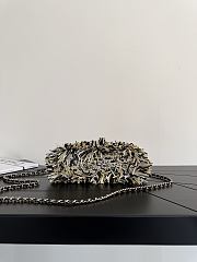 Chanel Mini Shopping Bag Raffia-Effect Fabric Wood & Gold-Tone Metal Black/White/Beige - 19x13x7cm - 3