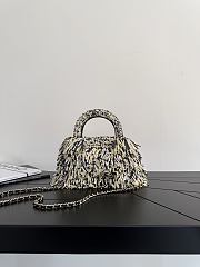 Chanel Mini Shopping Bag Raffia-Effect Fabric Wood & Gold-Tone Metal Black/White/Beige - 19x13x7cm - 2