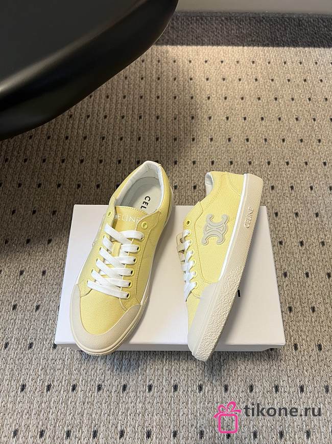 Celine Alan Sneaker With Triomphe In Canvas Pale Yellow - 1