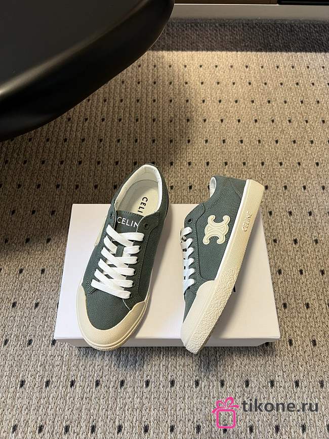 Celine Alan Sneaker With Triomphe In Canvas Green - 1