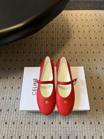 Celine Ballet Ballerina In Lambskin Red
