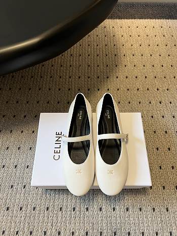 Celine Ballet Ballerina In Lambskin White