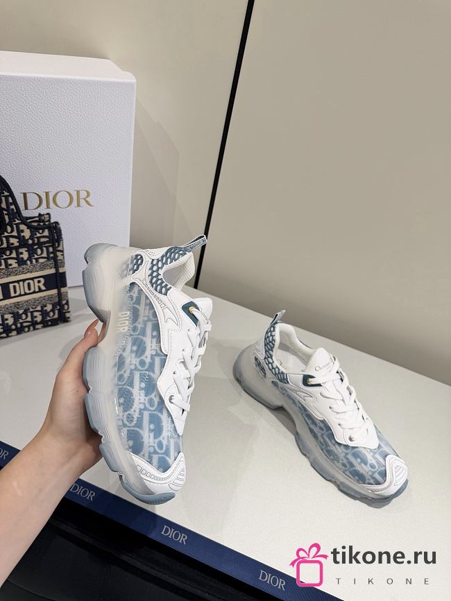 Dior Vibe Sneaker White and Chambray Blue Dior Oblique Technical Fabric and Transparent Rubber - 1