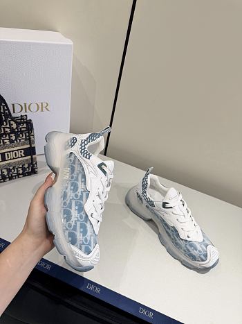 Dior Vibe Sneaker White and Chambray Blue Dior Oblique Technical Fabric and Transparent Rubber