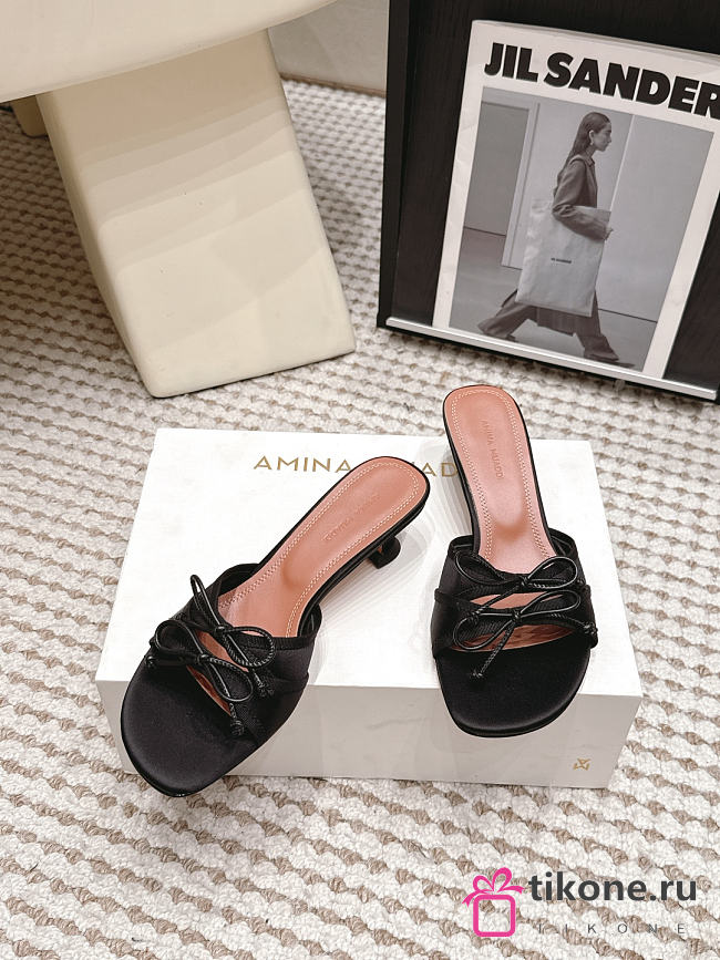 Amina Muaddi Eleonora Slipper 45 Black Satin - 1