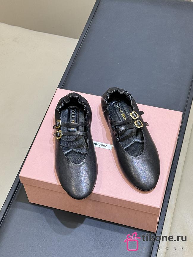 Miumiu Ruches Nappa Leather Ballerinas Black 5F579E - 1