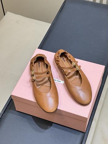 Miumiu Ruches Nappa Leather Ballerinas Caramel 5F579E