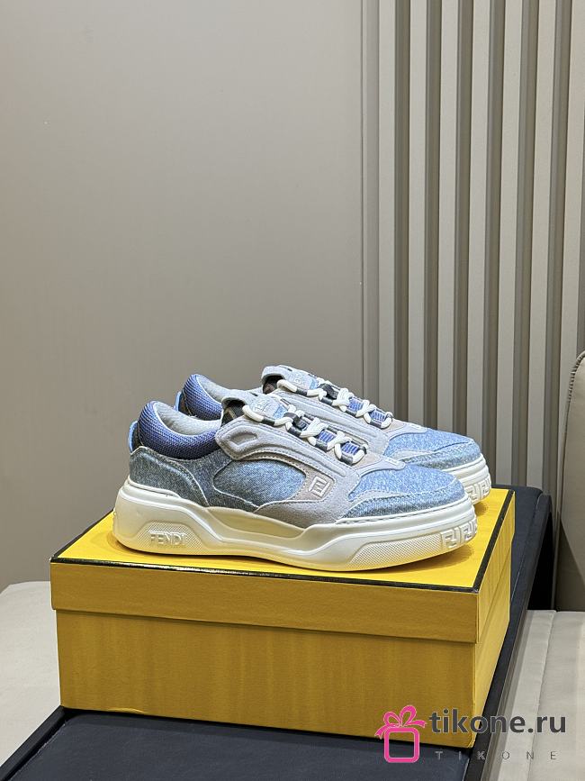 Fendi Force Sneakers Light Blue Denim-Effect Suede Low Tops Gray - 1