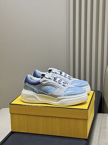 Fendi Force Sneakers Light Blue Denim-Effect Suede Low Tops Gray