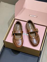 Miumiu Gymnasium Leather Ballerinas with Strap and Buckle Brown 5F686E - 3