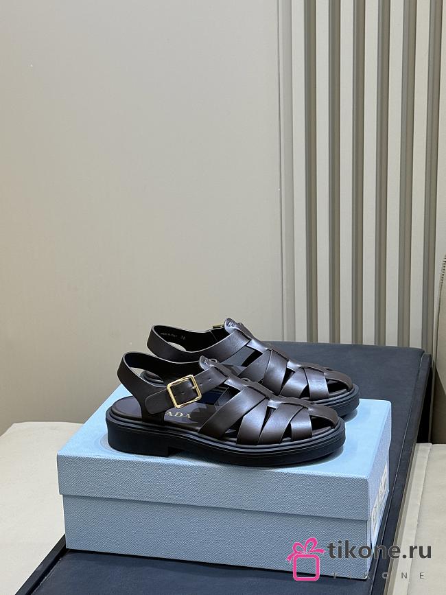 Prada Leather Fisherman's Sandals Dark Brown 1X458O - 1