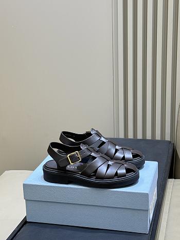 Prada Leather Fisherman's Sandals Dark Brown 1X458O