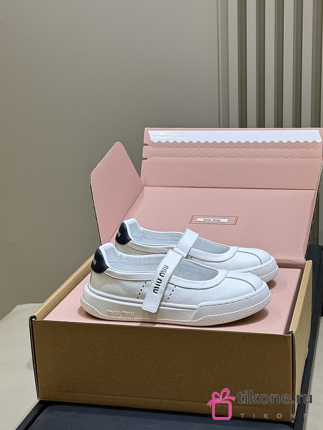 Miumiu Calf Leather Mary Jane Ballerinas White/Blue 5F371E - 1