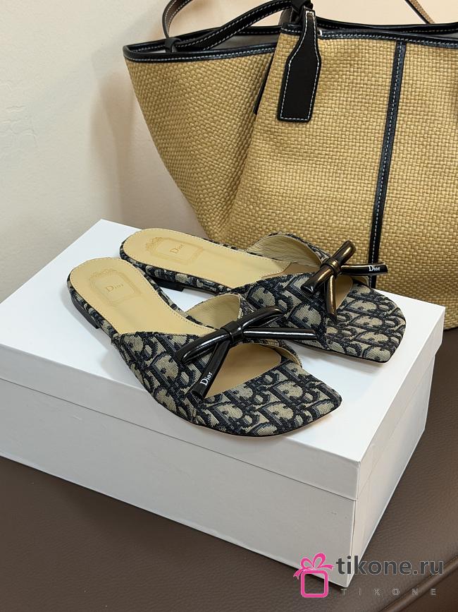 Dior Bow Slide Deep Blue Dior Oblique Embroidered Cotton - 1