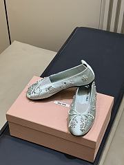 Miumiu Elan Embroidered Satin Ballerinas Blue - 4