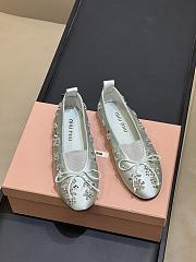Miumiu Elan Embroidered Satin Ballerinas Blue - 5