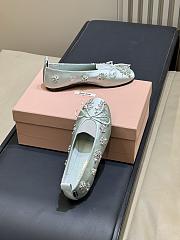 Miumiu Elan Embroidered Satin Ballerinas Blue - 3