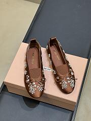 Miumiu Elan Embroidered Satin Ballerinas Brown - 3