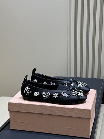Miumiu Elan Embroidered Satin Ballerinas Black