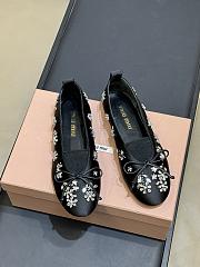 Miumiu Elan Embroidered Satin Ballerinas Black - 3