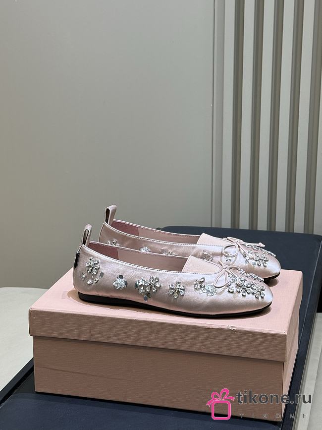 Miumiu Elan Embroidered Satin Ballerinas Pink - 1