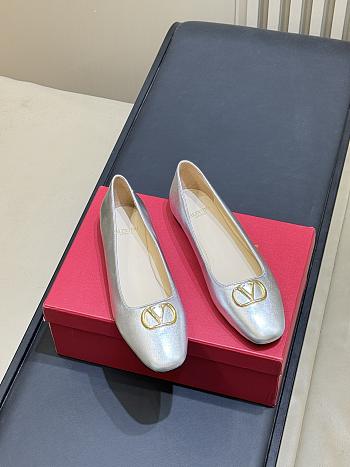 Valentino VLogo Signature Ballerina In Laminated Nappa Leather Silver
