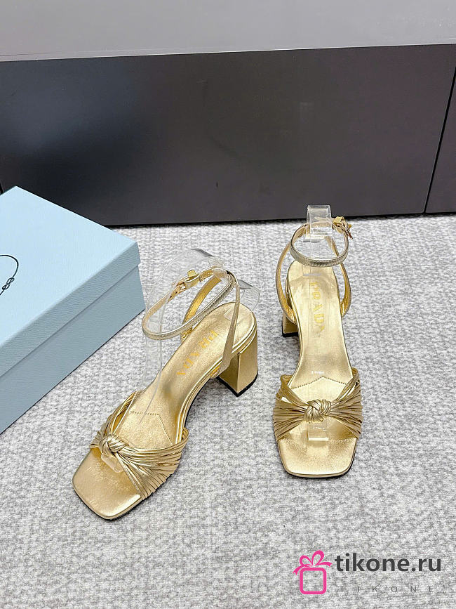 Prada Mordore Nappa Leather Sandals Platinum Gold 1X424O 65mm - 1