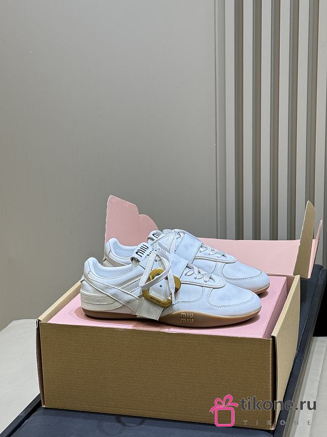 Miumiu Gymnasium Leather Sneakers With Strap And Buckle White 5E549E - 1