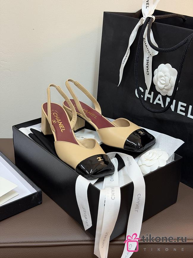 Chanel Slingbacks Lambskin & Patent Calfskin Beige & Black - 1