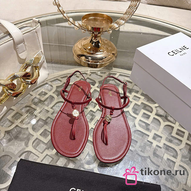 Celine Penny Sandal In Supple Calfskin Burgundy - 1