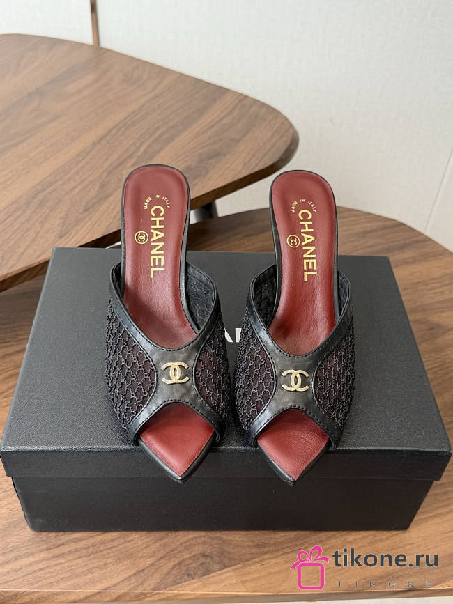 Chanel Mules Mixed Fibers Cotton & Lambskin Black 90mm G47160 - 1