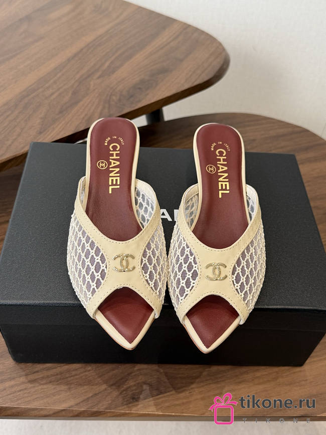 Chanel Mules Mixed Fibers Cotton & Lambskin Light Beige 35mm G47161 - 1