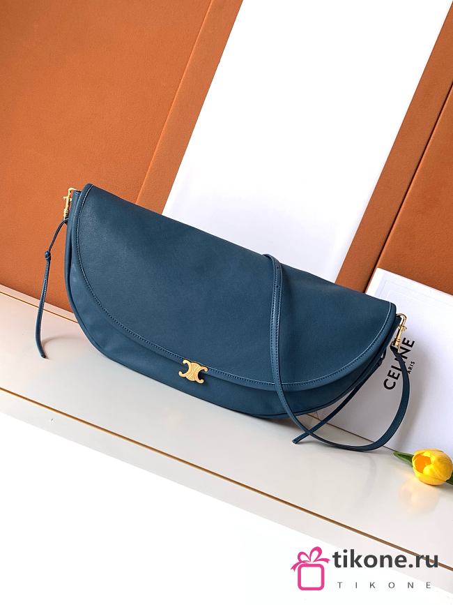 Celine Halfmoon Soft Triomphe Bag In Supple Shiny Lambskin Teal Blue - 46x19x10cm - 1