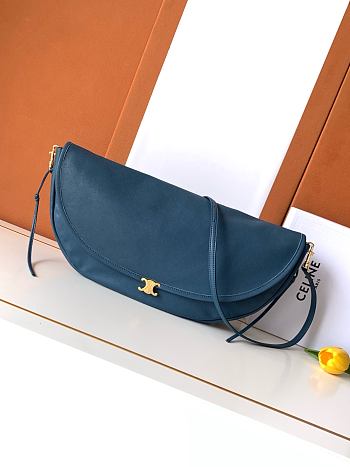 Celine Halfmoon Soft Triomphe Bag In Supple Shiny Lambskin Teal Blue - 46x19x10cm