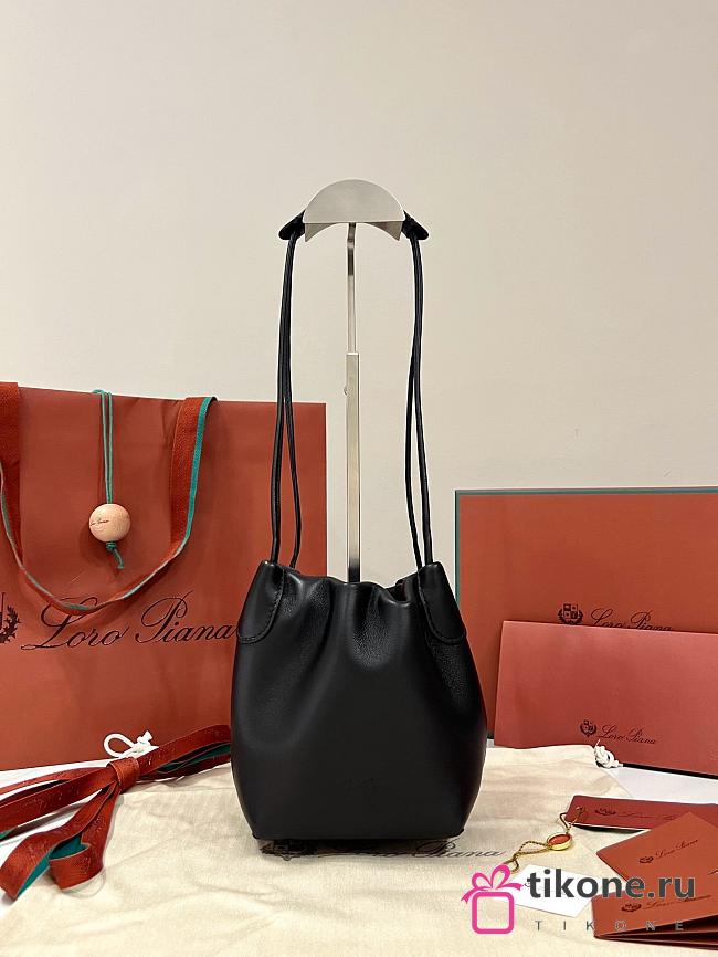 Loro Piana Micro Bale Softy Bag Lambskin Black - 15x13x13cm - 1