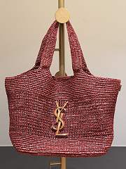 YSL Icare Medium In Raffia Rouge Cabernet - 31-46x28x5-15cm - 1