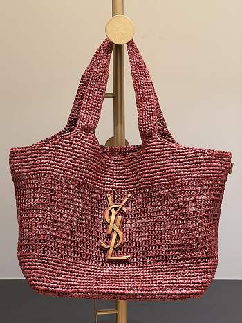YSL Icare Medium In Raffia Rouge Cabernet - 31-46x28x5-15cm