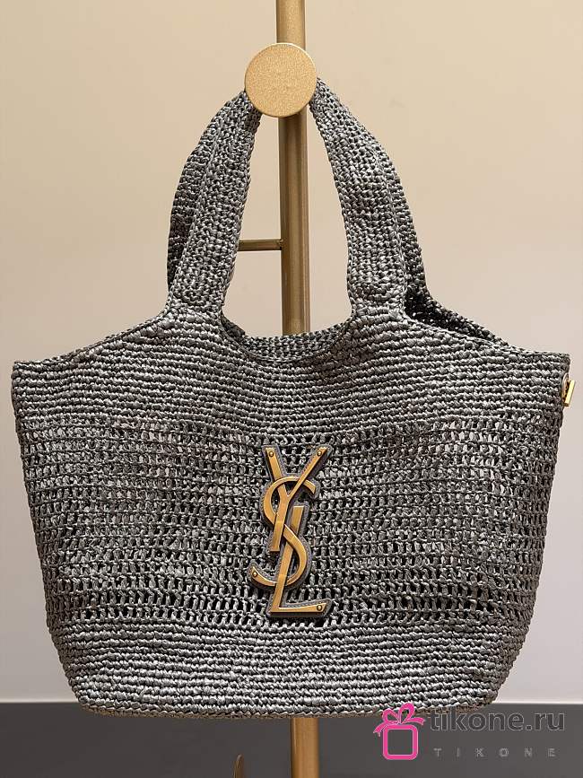 YSL Icare Medium In Raffia Rouge Gray - 31-46x28x5-15cm - 1
