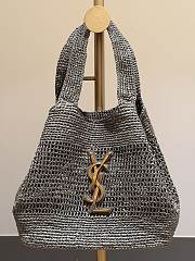YSL Icare Medium In Raffia Rouge Gray - 31-46x28x5-15cm - 5