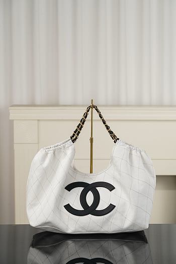 Chanel Small Tote Denim, Calfskin & Gold Metal White & Black AS6191 - 43x20x17cm