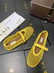 Alaia Lemon Yellow Ballet Flats In Fishnet - 5