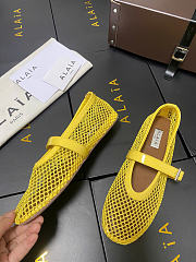 Alaia Lemon Yellow Ballet Flats In Fishnet - 3