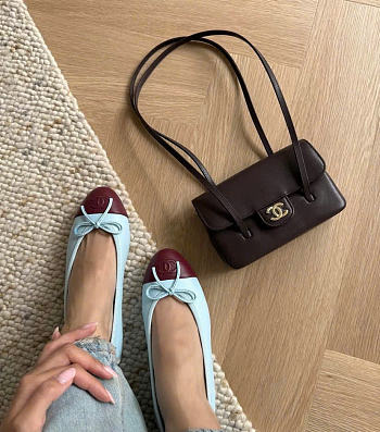 Combo Chanel Clutch with Leather Strap Brown+ Ballet Flats Blue & Burgundy