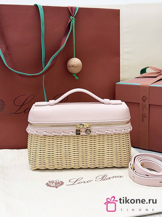 Loro Piana Extra Pocket L19 Wicker Pouch in Light Pink - 11x19x7cm - 1