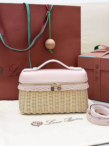 Loro Piana Extra Pocket L19 Wicker Pouch in Light Pink - 11x19x7cm