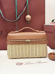 Loro Piana Extra Pocket L19 Wicker Pouch in Cognac - 11x19x7cm - 1