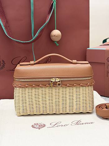Loro Piana Extra Pocket L19 Wicker Pouch in Cognac - 11x19x7cm